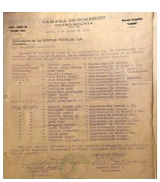 Documento histórico del Directorio — Cámara de Comercio de Oruro