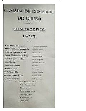 Lista de fundadores de la Cámara de Comercio de Oruro, 1895