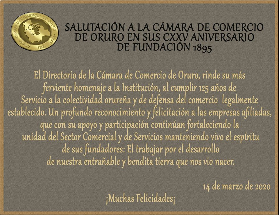 Salutación a la Cámara de Comercio de Oruro