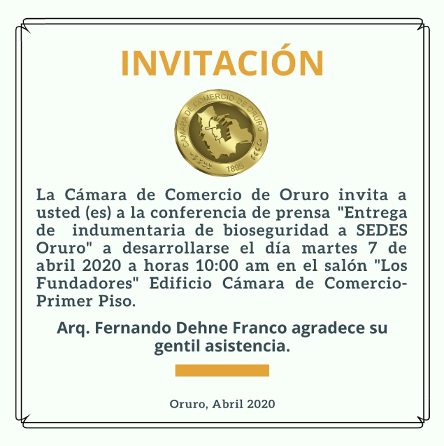 Conferencia de prensa para la entrega de indumentaria de bioseguridad a SEDES ORURO