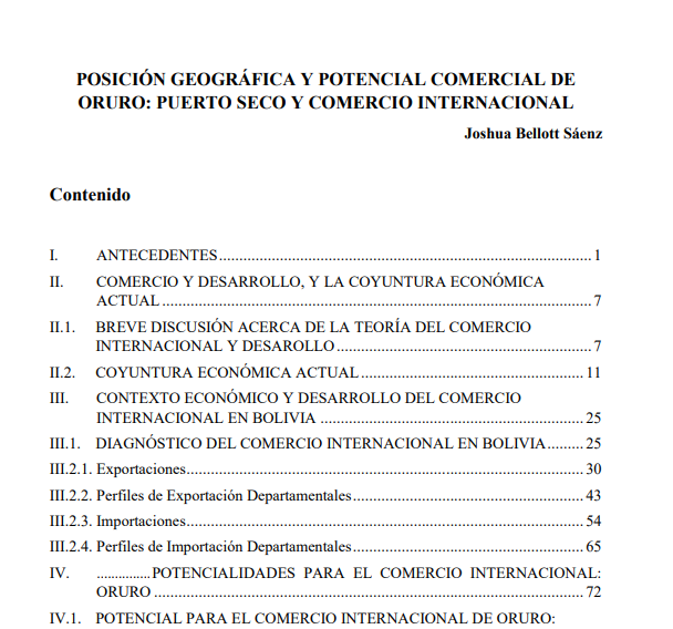 PROPUESTA: POSICIÓN GEOGRÁFICA Y POTENCIAL COMERCIAL DE ORURO: PUERTO SECO Y COMERCIO INTERNACIONAL