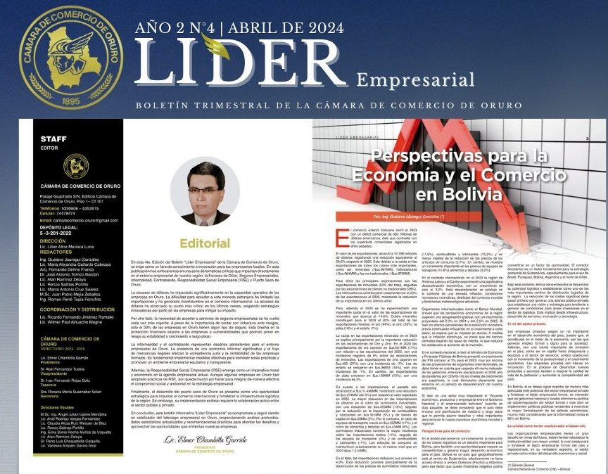Boletín «Líder Empresarial» 4o Edición de la Cámara de Comercio de Oruro: Promoviendo el Crecimiento y la Innovación Empresarial